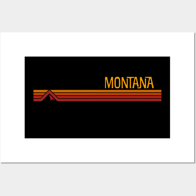 Retro vintage Montana design featuring stripes and mountain Wall Art by MalmoDesigns